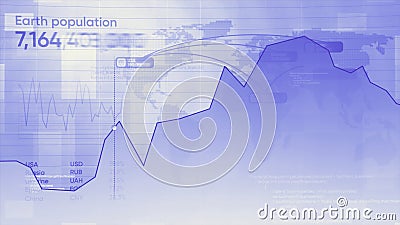 Graph with growing population on planet earth. Motion. Various graphics where demographics are visually shown in 3D Stock Photo