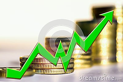 The graph of growth against the background of the money . Stock Photo