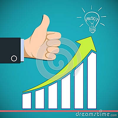 Graph the growth of profit. Increased revenue. Vector Illustration