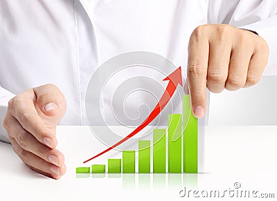 Graph in hand, businessmen Stock Photo