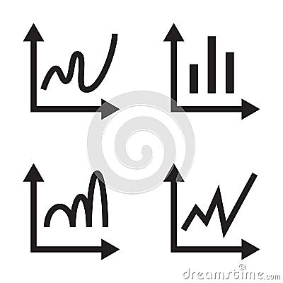 Graph icon set, simple chart symbol, black isolated on white background, vector illustration. Cartoon Illustration