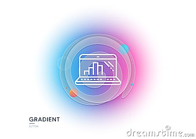 Graph laptop line icon. Column chart sign. Gradient blur button. Vector Vector Illustration