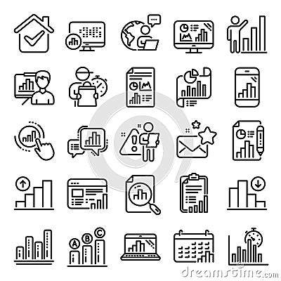 Graph line icons. Set of Chart presentation, Report and Increase growth graph icons. Vector Vector Illustration