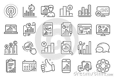 Graph line icons. Set of Chart presentation, Report and Increase growth graph icons. Vector Vector Illustration