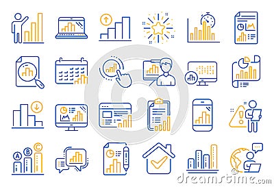 Graph line icons. Set of Chart presentation, Report and Increase growth graph icons. Vector Vector Illustration