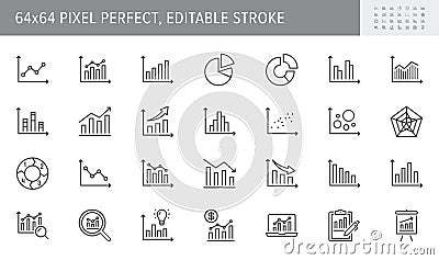 Graph line icons. Vector illustration include icon - data analysis, diagram, stat, histogram, economy outline pictogram Cartoon Illustration