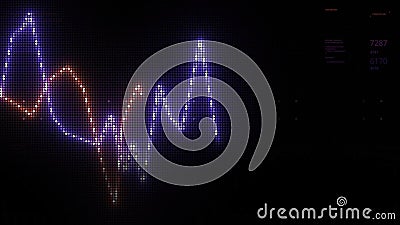 Graph lines in monitor image. Motion. Business diagram with neon lines. Pixel image of moving glowing lines of graph Stock Photo