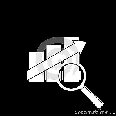 Graph magnifier icon for web design isolated on dark background Vector Illustration