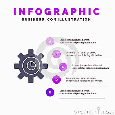 Graph, Marketing, Gear, Setting Solid Icon Infographics 5 Steps Presentation Background Vector Illustration