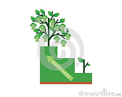 Graph of organic financial growth with a tree illustration view. Vector Illustration