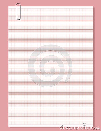 Graph paper. Printable grid paper with stave on a white background. A blank music sheet paper with staff. Geometric Vector Illustration