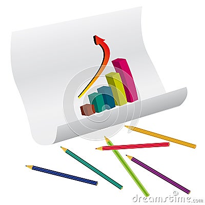 The graph and pencils Vector Illustration