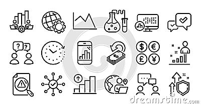 Graph phone, Graph chart and People chatting line icons set. Vector Vector Illustration