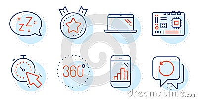 Graph phone, Timer and Sleep icons set. Recovery data, Motherboard and 360 degrees signs. Vector Vector Illustration