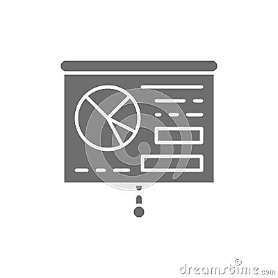 Graph presentation, whiteboard, training, billboard grey icon. Vector Illustration