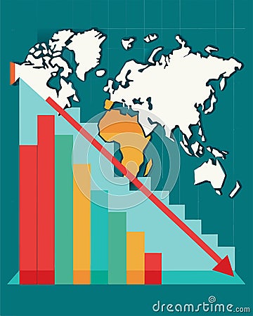 A graph showing the increase in unemployment rates and decrease in GDP for multiple countries all linked to the initial Vector Illustration