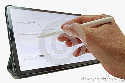 The graph shows the results of stock fluctuations on tablets. Stock Photo