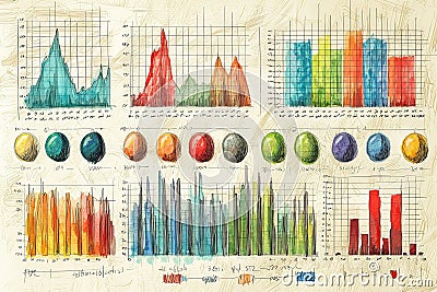 Graph sketch: An informative illustration of various graph types, highlighting data presentation Cartoon Illustration