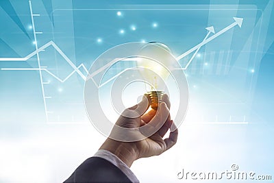 Graph statistics higher past idea, light bulb symbol concept Stock Photo