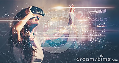 Graph with young woman with VR Stock Photo