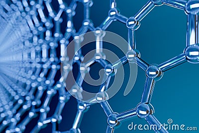 Graphene molecular nano technology structure on a blue background - 3d rendering Stock Photo