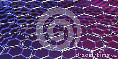 Graphene molecular nano technology structure on a purple-pink background - 3d rendering Stock Photo