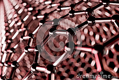 Graphene molecular nano technology structure on a red background - 3d rendering Stock Photo