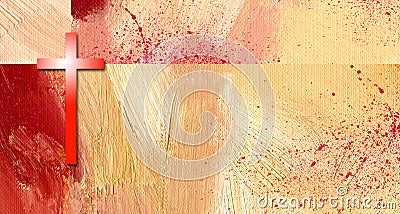 Graphic Abstract Christian Cross and blood splatter with paintbrush texture geometric background Stock Photo