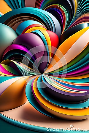 Graphic abstract color background with volumetric colorful objects on a dark background Stock Photo