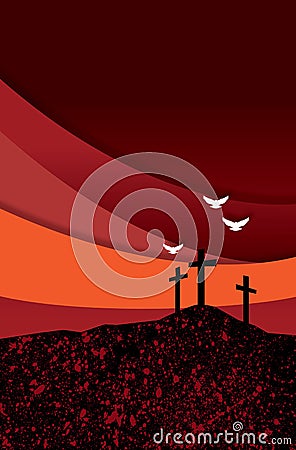 Graphic Christian crosses of Jesus with spiritual doves and coll Cartoon Illustration