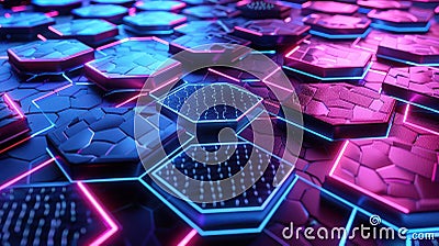 Graphic of Abstract representation of AIdriven data visualization using neon colors and hitech hexagon patterns Stock Photo