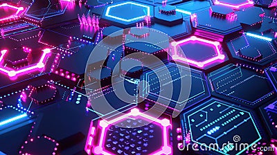 Graphic of Abstract representation of AIdriven data visualization using neon colors and hitech hexagon patterns Stock Photo