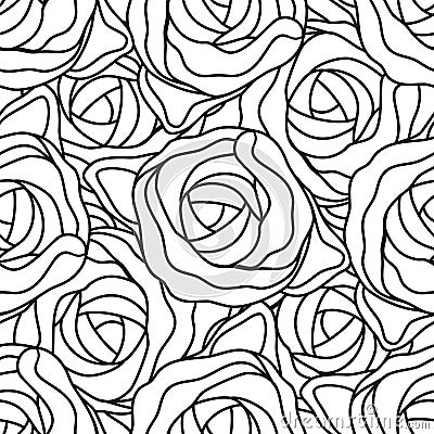 Graphic abstract stylized roses in black and white colors. Vector seamless modern pattern Stock Photo