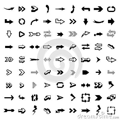 Graphic arrows. Modern interface graphic icons, arrowhead collection and direction pointers isolated vector design Vector Illustration