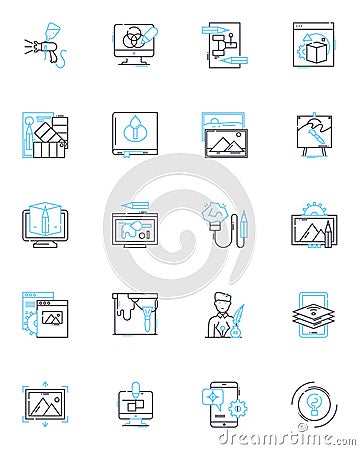 Graphic Art linear icons set. Typography, Illustration, Composition, Color, Texture, Design, Digital line vector and Vector Illustration