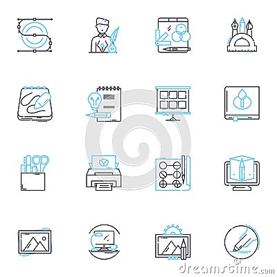 Graphic Art linear icons set. Typography, Illustration, Composition, Color, Texture, Design, Digital line vector and Vector Illustration