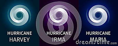 Graphic banner of hurricanes Harvey, Irma, Maria Vector Illustration