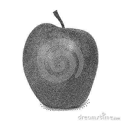 Graphic black and white apple. Vector stylized apple isolated on white background. Stipple vector apple illustration. Apple in Vector Illustration