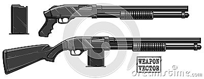 Graphic silhouette shotgun rifle with ammo clip Vector Illustration