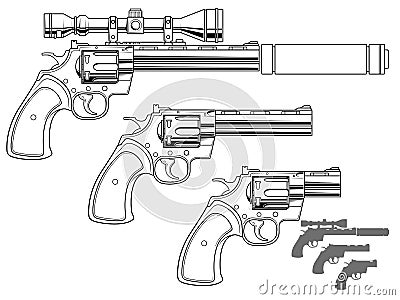 Graphic revolver with optical sight Vector Illustration