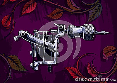 Graphic black and white metal tattoo machine Vector Illustration