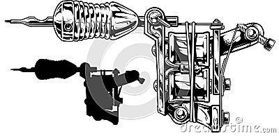 Graphic black and white tattoo machine set. Vol. 3 Vector Illustration