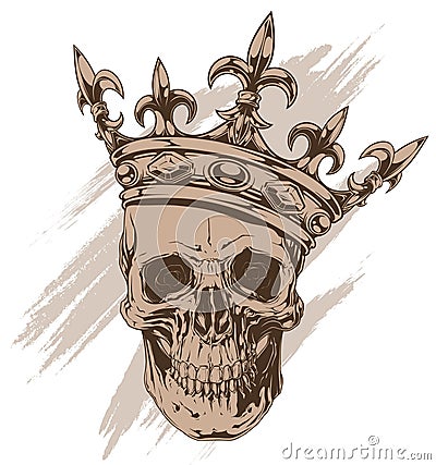 Graphic brown human skull with royal king crown Vector Illustration