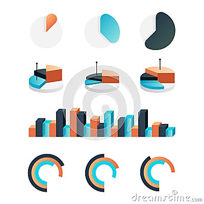 Graphic charts. Infographic statistic bars and circle diagrams for data presentation. Comparison histogram elements Vector Illustration