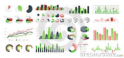 Graphic charts. Infographic statistic bars and diagrams for data presentation, comparison histogram elements. Types set Vector Illustration