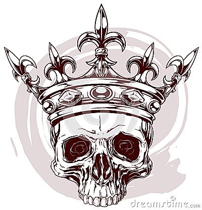 Graphic color human skull with king crown Vector Illustration