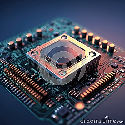 Graphic cpu miner mines electronic crypto currency. Banking Blockchain Fintech. CPU processor chip on circuit board Stock Photo