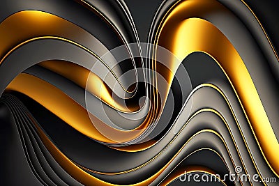 graphic 3d render abstract geometric background in form of gray golden sinuous waves, generative ai Stock Photo