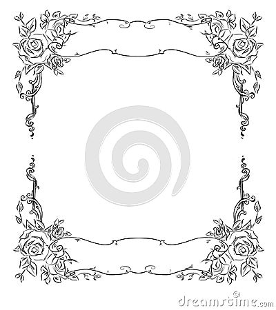 Graphic decorative border with scrolls and roses Stock Photo