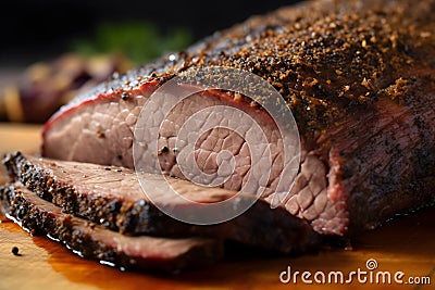 This graphic depicts a beautifully roasted joint of meat that appears perfectly cooked, juicy, and browned. Stock Photo